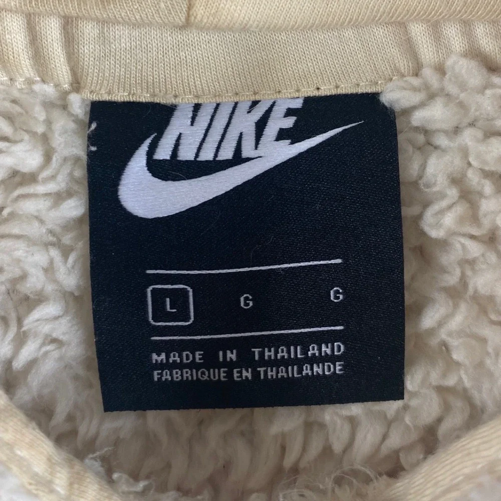 Nike Essentials Sherpa Fleece Hoodie Cream Tan CU6425-238 Womens Large